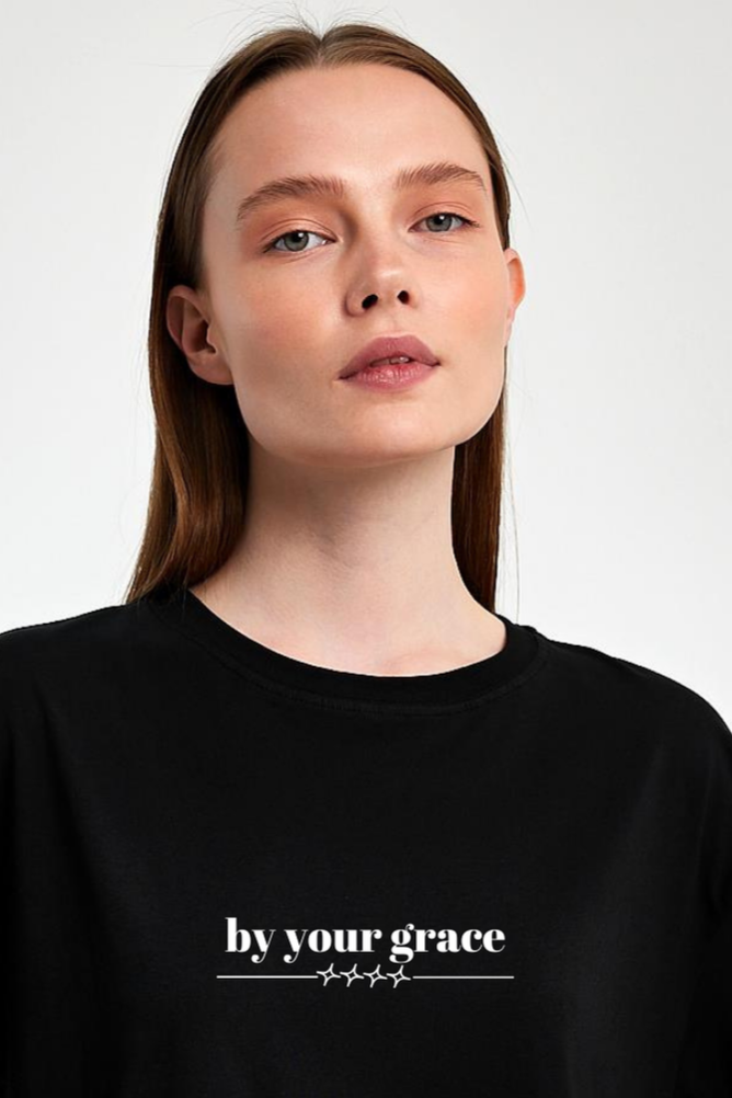 FİHA/2513-UNISEX OVERSIZE BASKILI SIFIR YAKA TSHIRT - SİYAH