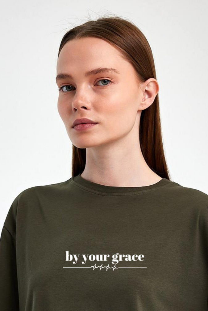 FİHA/2513-UNISEX OVERSIZE BASKILI SIFIR YAKA TSHIRT - HAKİ