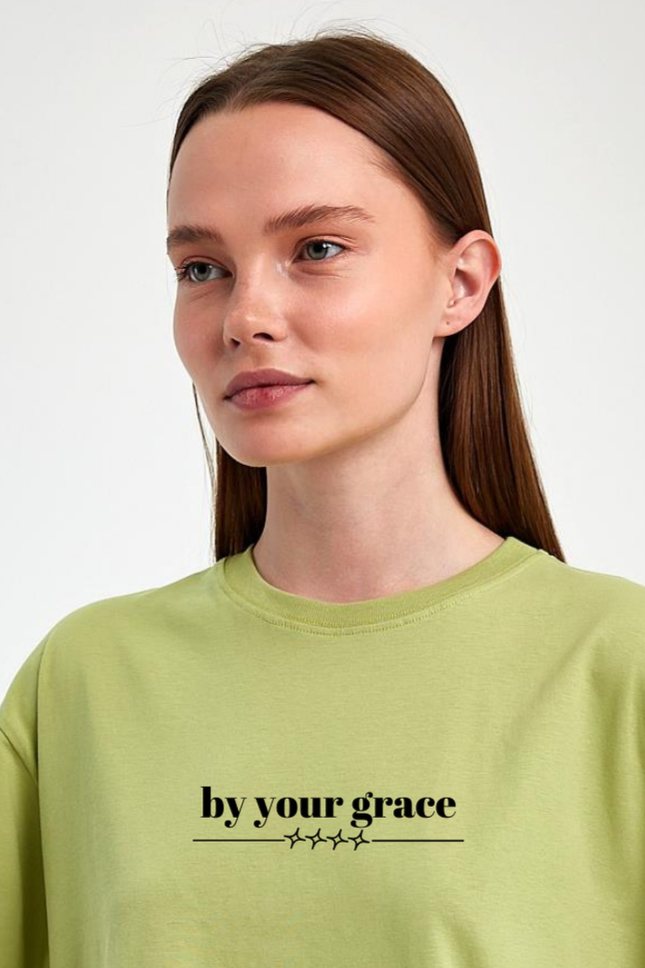 FİHA/2513-UNISEX OVERSIZE BASKILI SIFIR YAKA TSHIRT - FISTIK YEŞİLİ