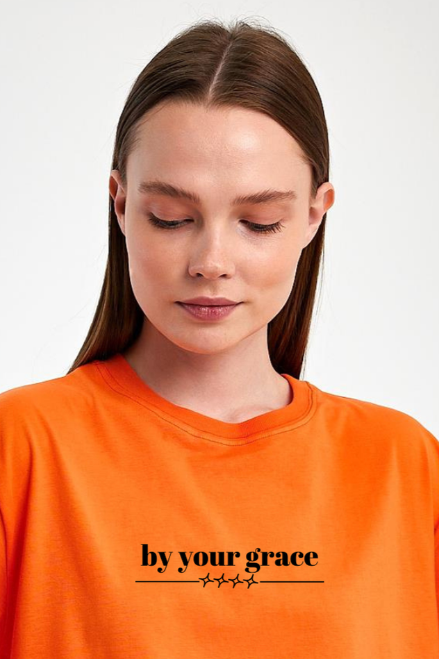 FİHA/2513-UNISEX OVERSIZE BASKILI SIFIR YAKA TSHIRT - ORANJ