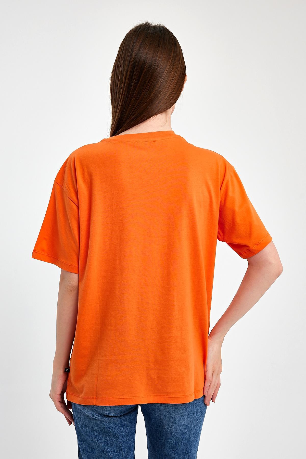FİHA/2513-UNISEX OVERSIZE BASKILI SIFIR YAKA TSHIRT - ORANJ