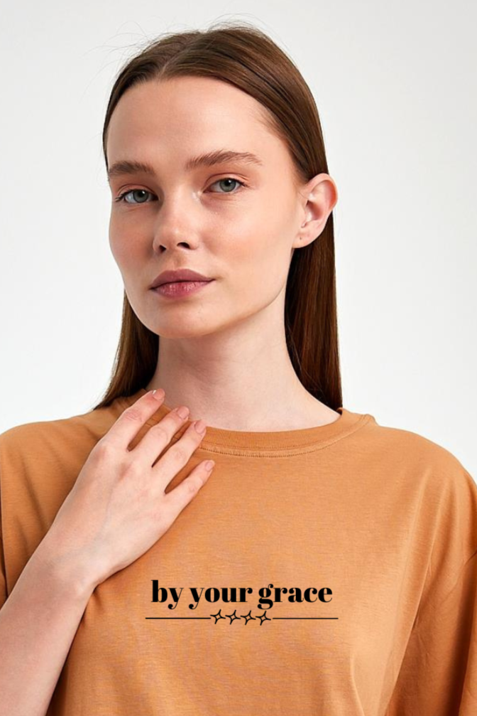FİHA/2513-UNISEX OVERSIZE BASKILI SIFIR YAKA TSHIRT - MACCHİATO