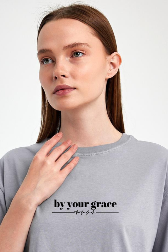 FİHA/2513-UNISEX OVERSIZE BASKILI SIFIR YAKA TSHIRT - LİLA
