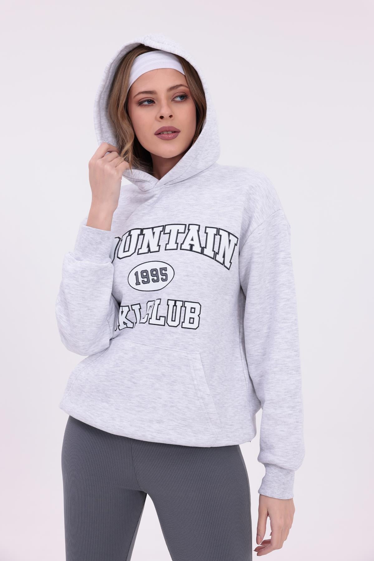 FİHA/2516-BASKILI OVERSIZE KAPSONLU SWEAT - KARMELANJ