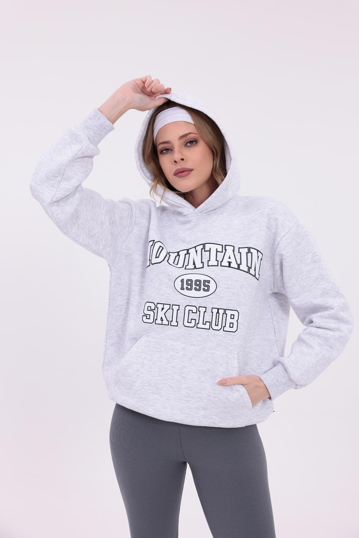 FİHA/2516-BASKILI OVERSIZE KAPSONLU SWEAT - KARMELANJ