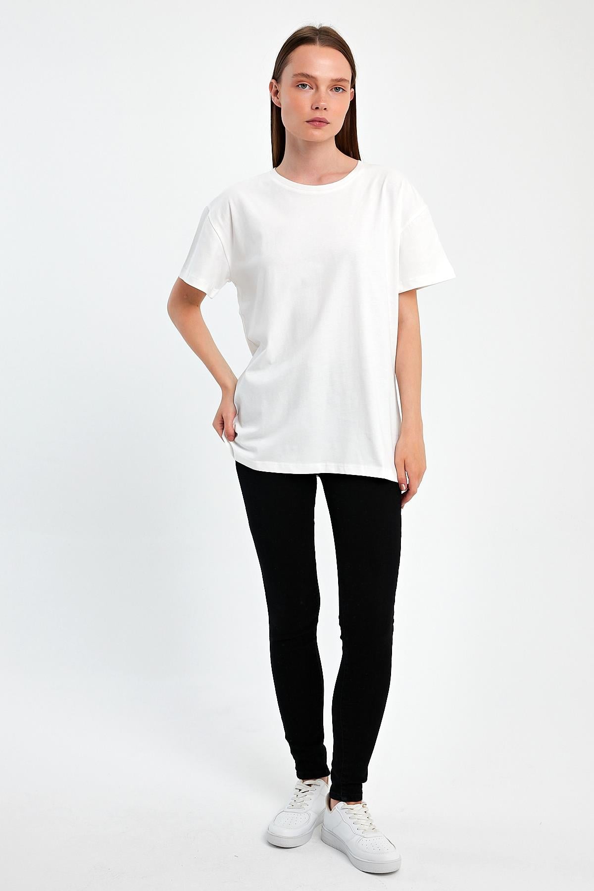 FİHA/3009-KADIN OVERSIZE T-SHIRT - BEYAZ