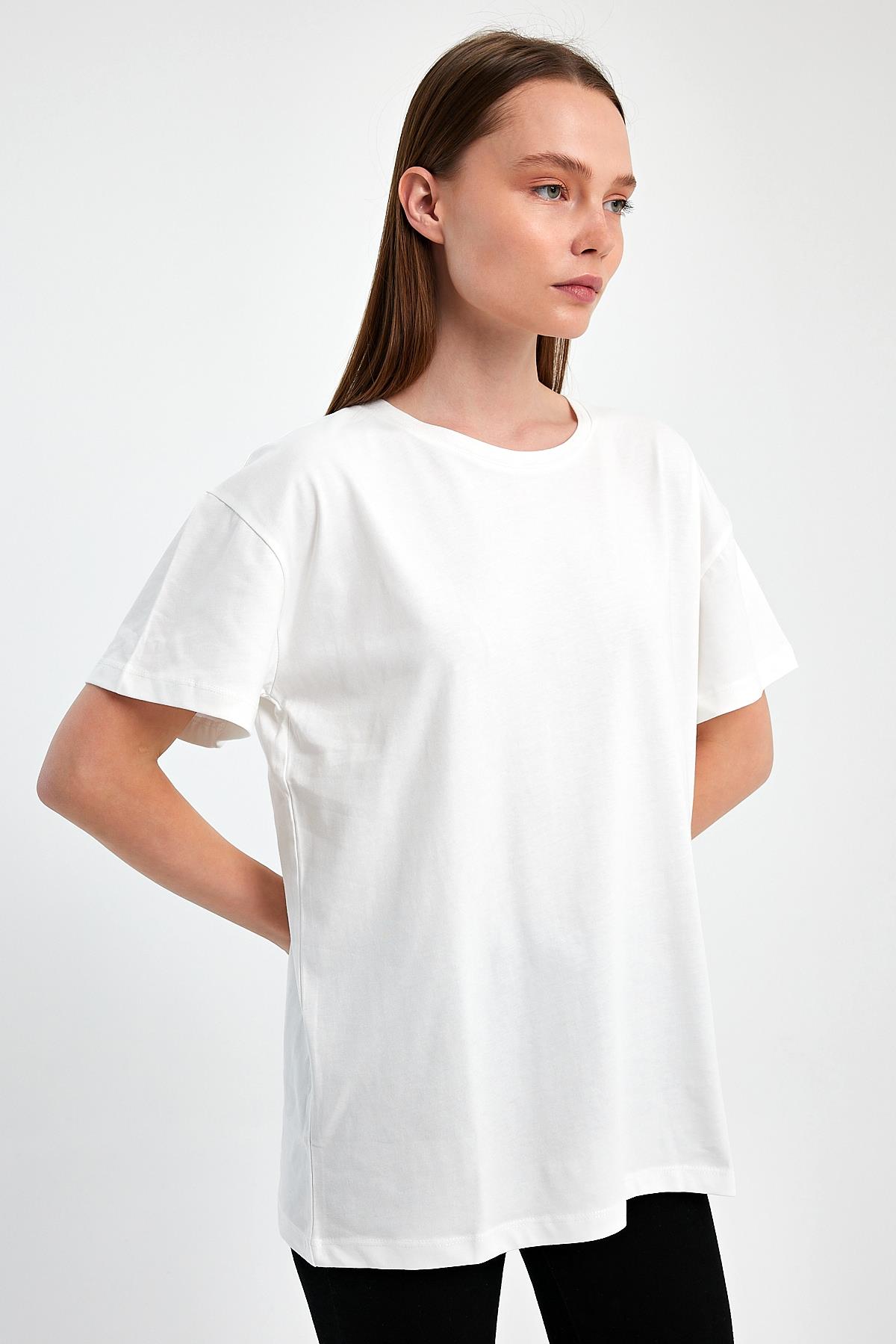 FİHA/3009-KADIN OVERSIZE T-SHIRT - BEYAZ