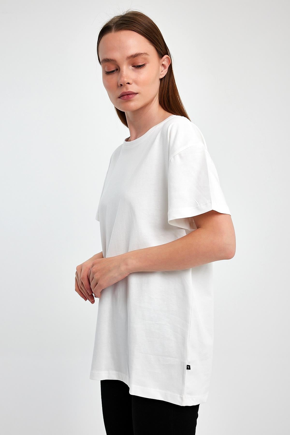 FİHA/3009-KADIN OVERSIZE T-SHIRT - BEYAZ