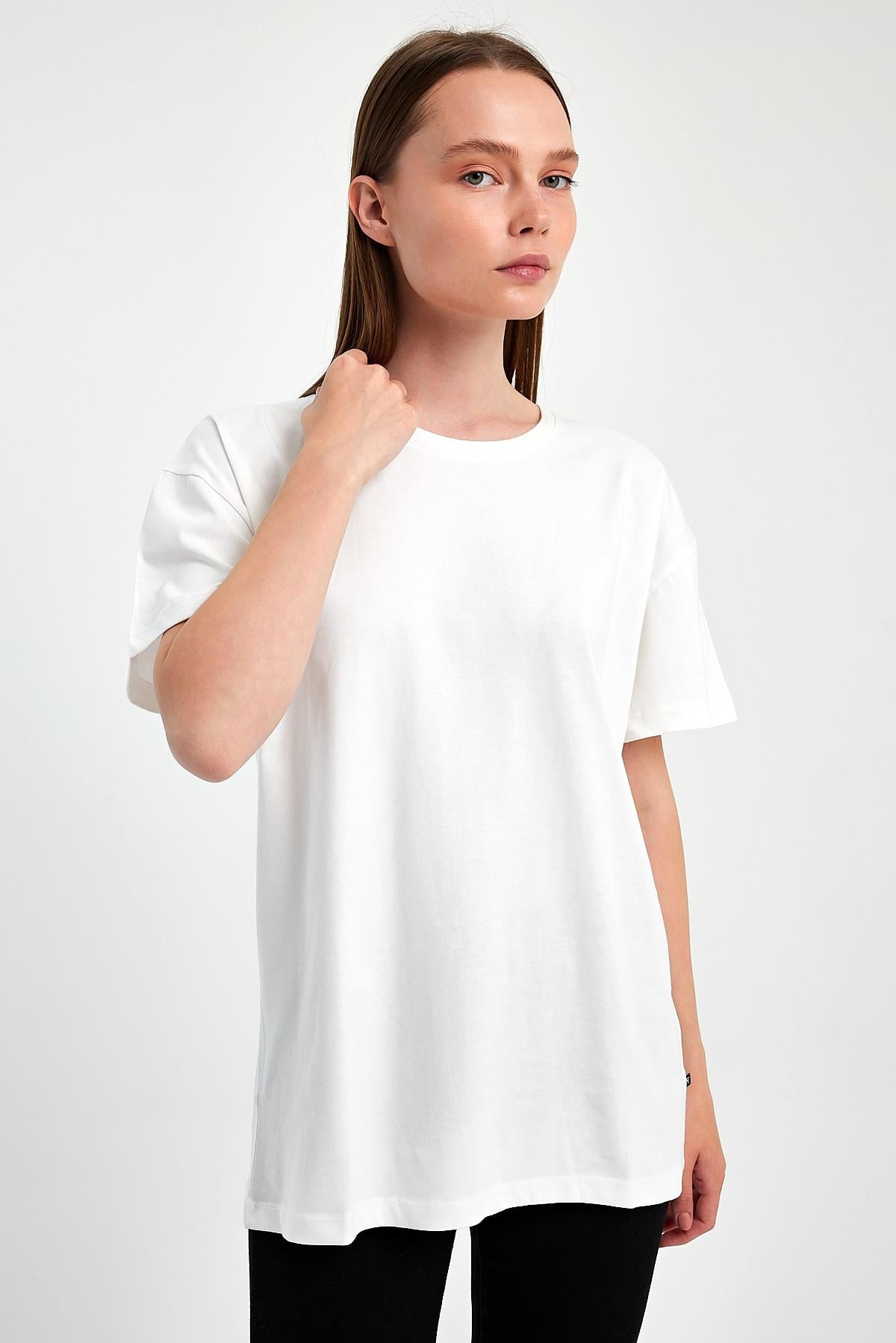 FİHA/3009-KADIN OVERSIZE T-SHIRT - BEYAZ