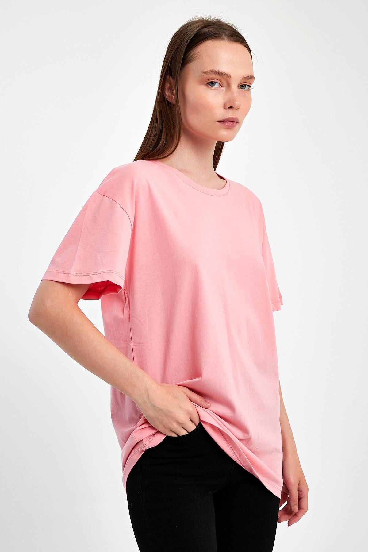 FİHA/3009-KADIN OVERSIZE T-SHIRT - PEMBE