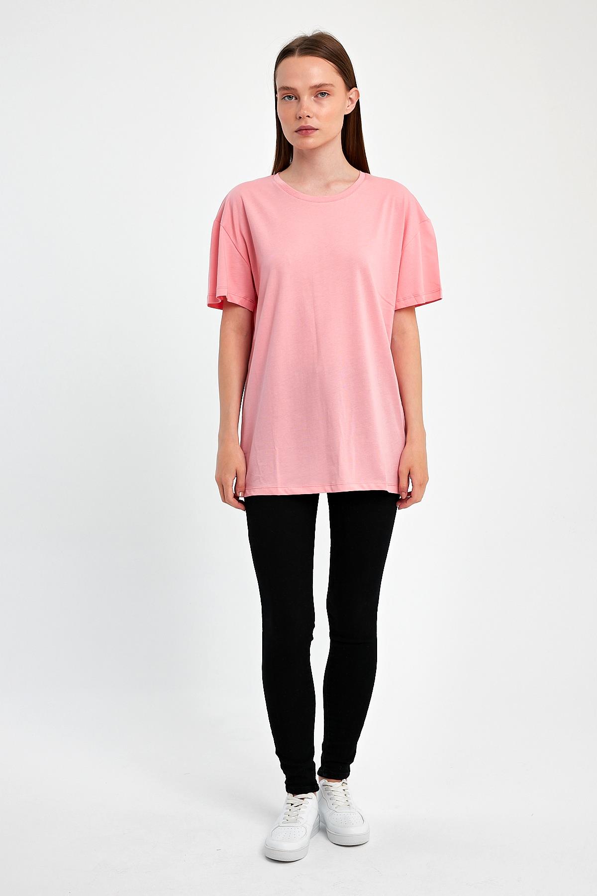 FİHA/3009-KADIN OVERSIZE T-SHIRT - PEMBE