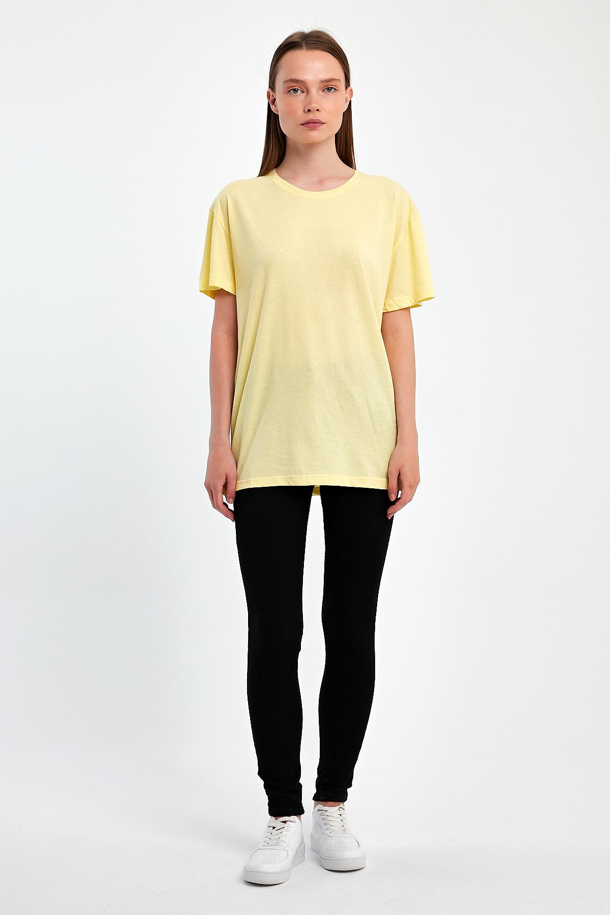 FİHA/3009-KADIN OVERSIZE T-SHIRT - SARI