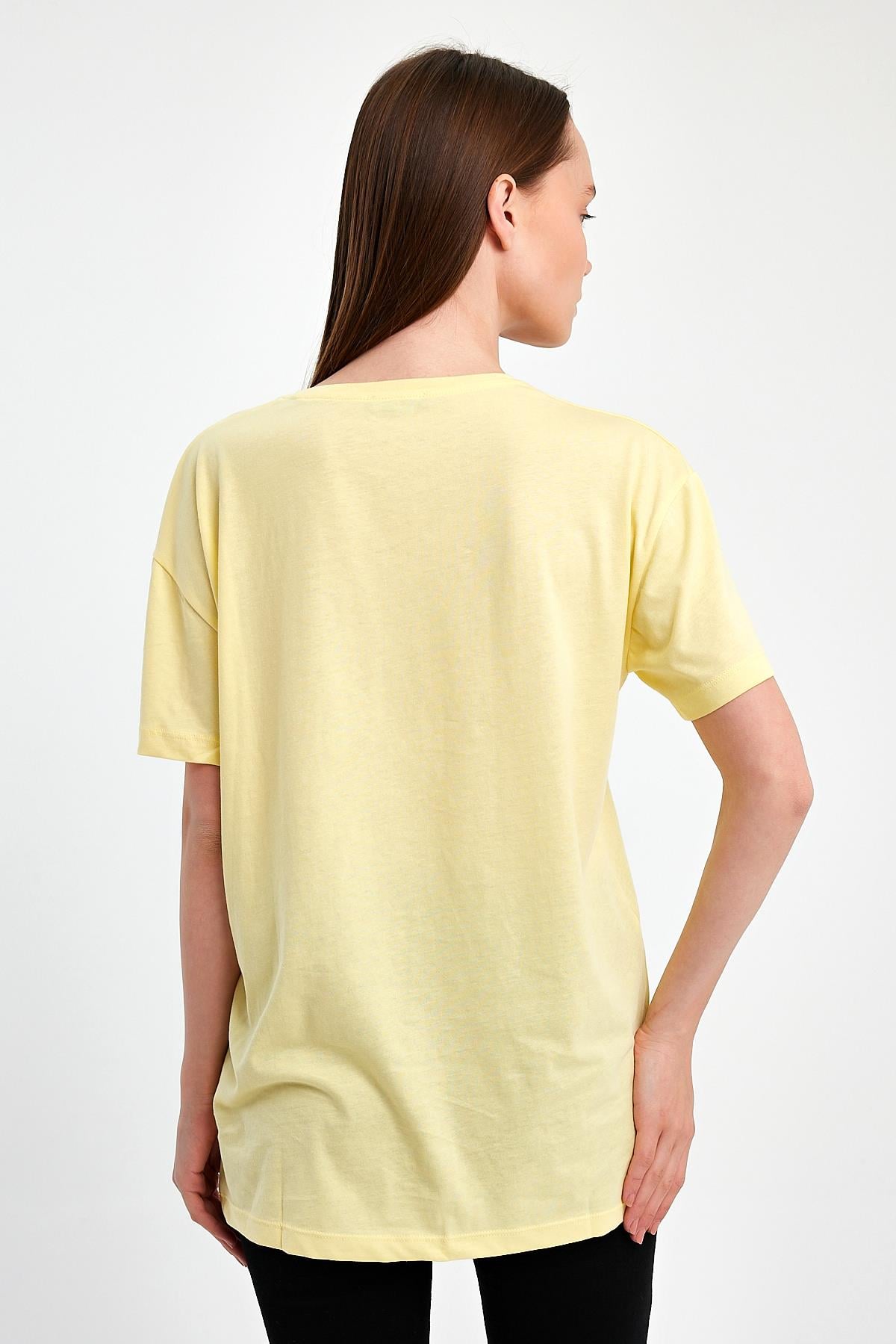 FİHA/3009-KADIN OVERSIZE T-SHIRT - SARI
