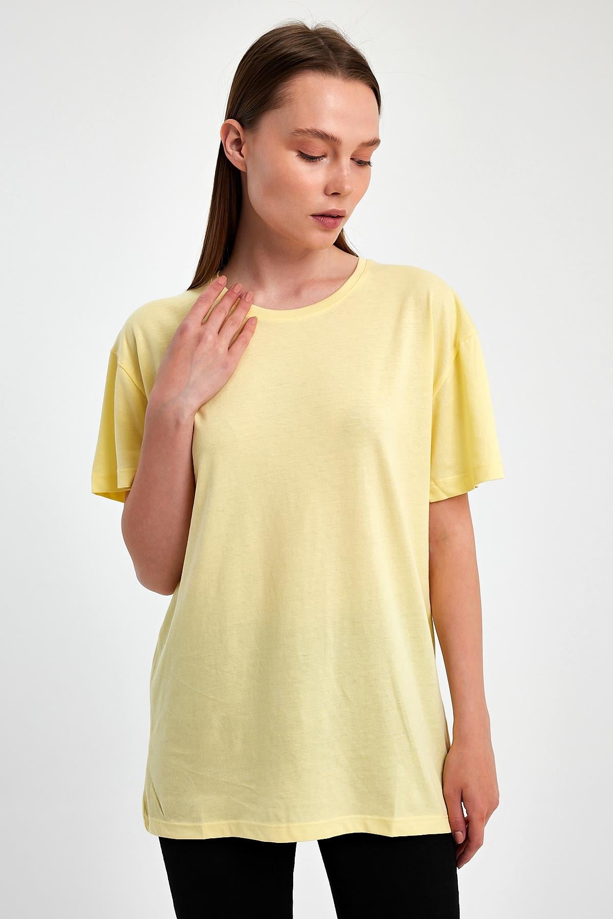 FİHA/3009-KADIN OVERSIZE T-SHIRT - SARI