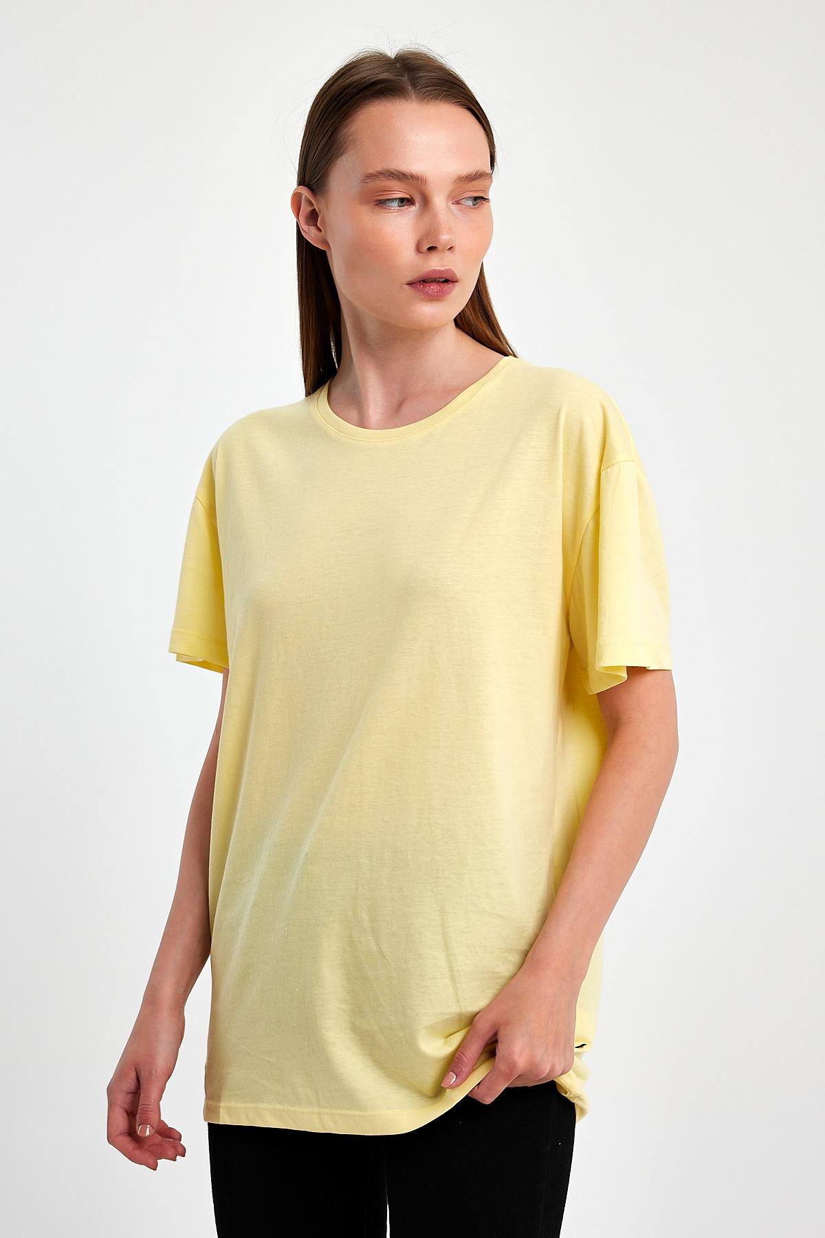 FİHA/3009-KADIN OVERSIZE T-SHIRT - SARI
