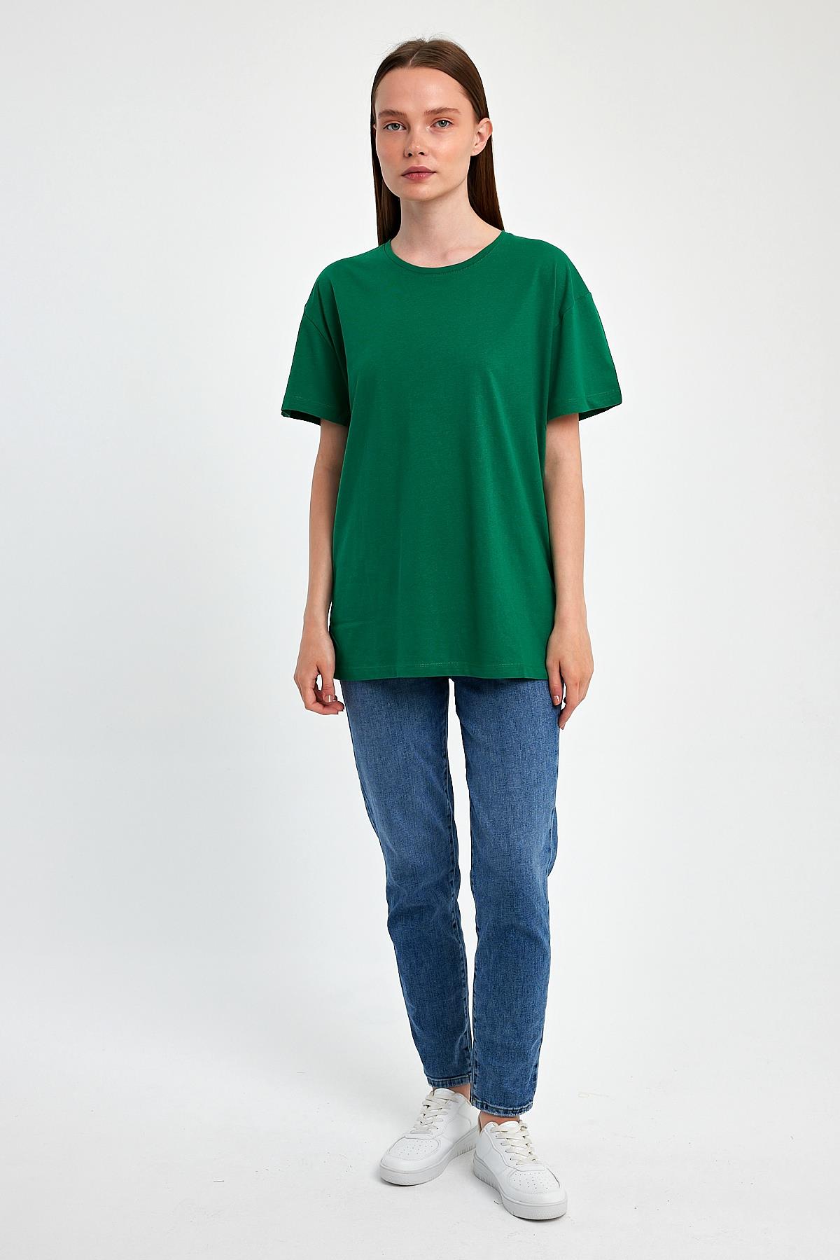 FİHA/3009-KADIN OVERSIZE T-SHIRT - YEŞİL