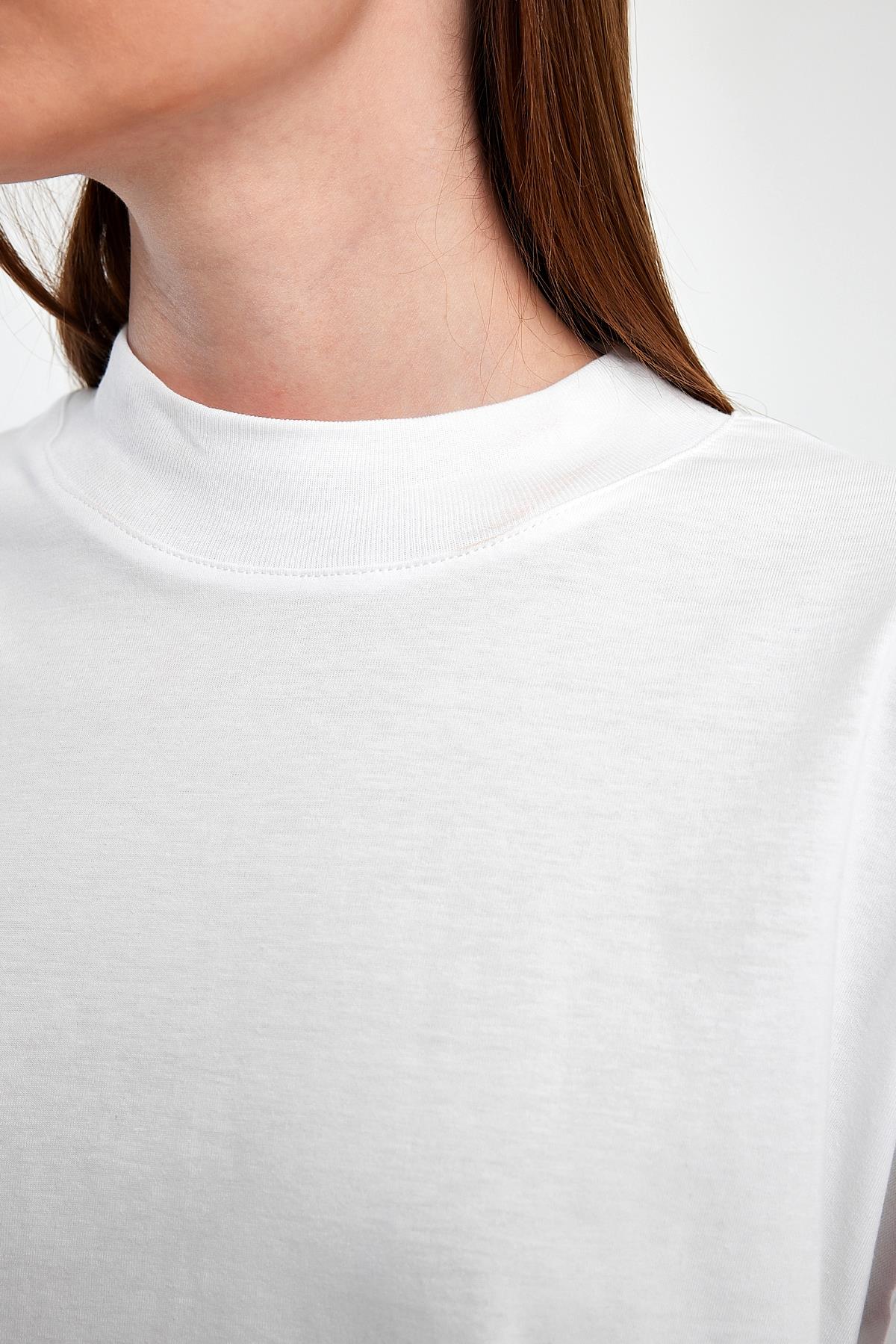 FİHA/3012-KADIN YARIM BALIKCI YAKA KISA KOL T-SHIRT - BEYAZ