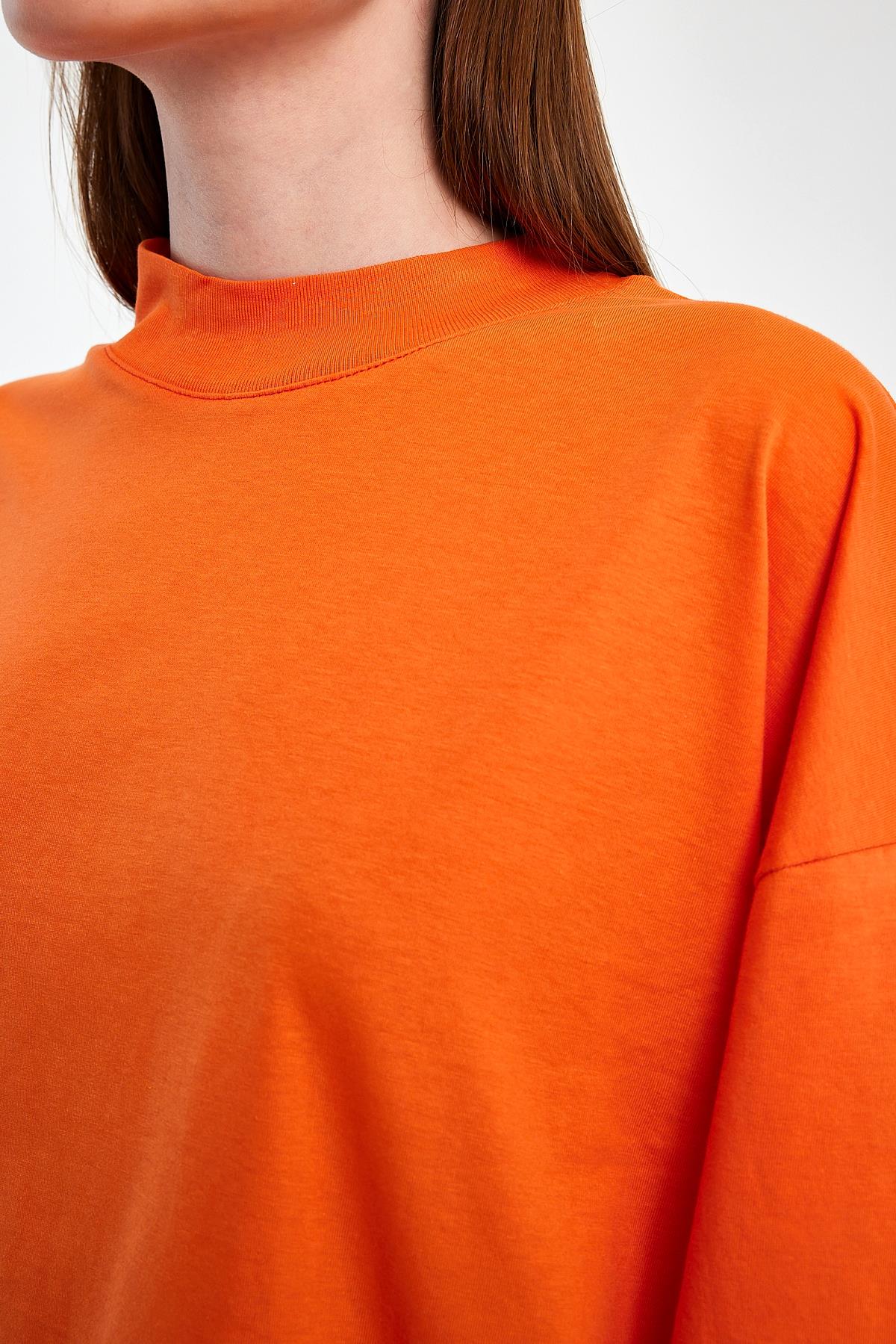 FİHA/3012-KADIN YARIM BALIKCI YAKA KISA KOL T-SHIRT - ORANJ