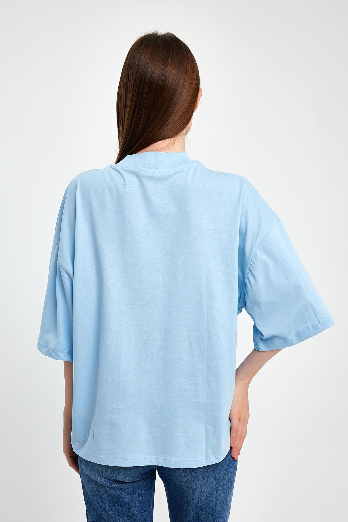 FİHA/3012-KADIN YARIM BALIKCI YAKA KISA KOL T-SHIRT - AİRY BLUE