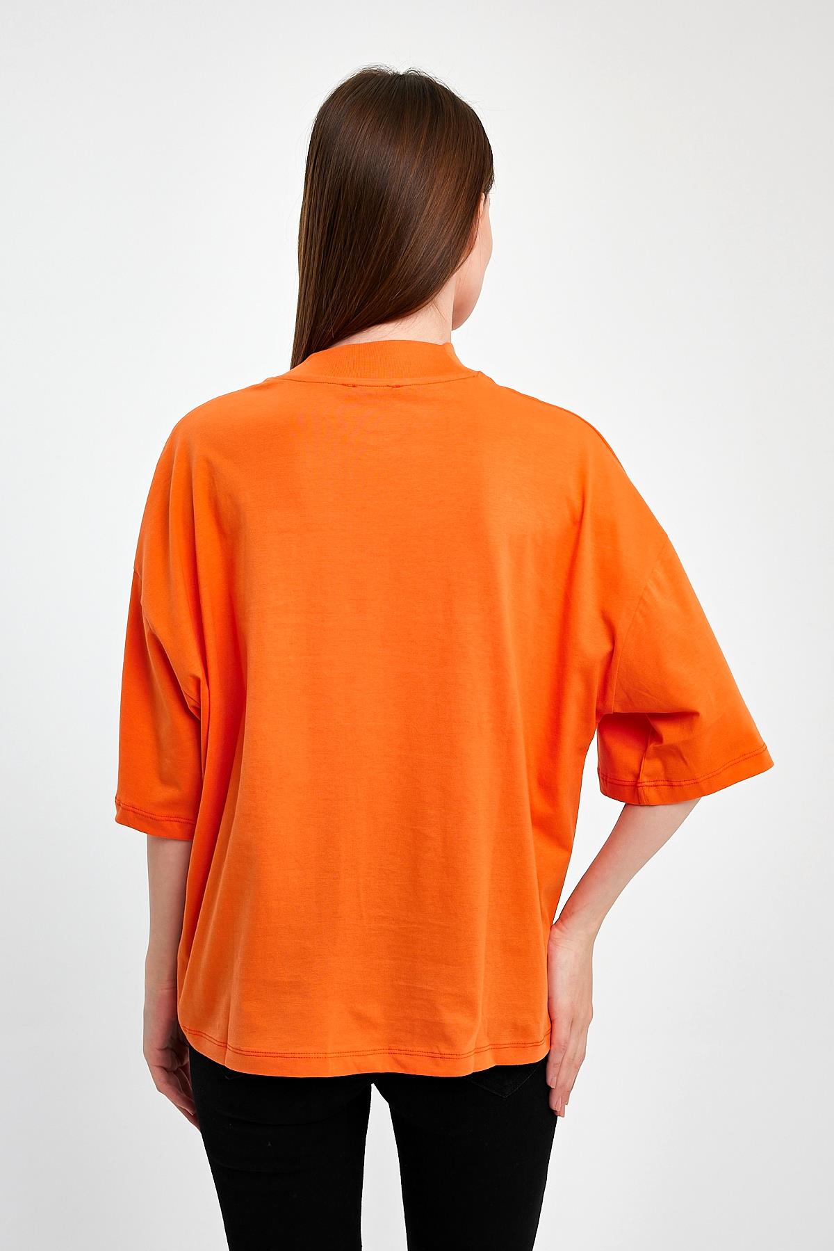 FİHA/3012-KADIN YARIM BALIKCI YAKA KISA KOL T-SHIRT - ORANJ
