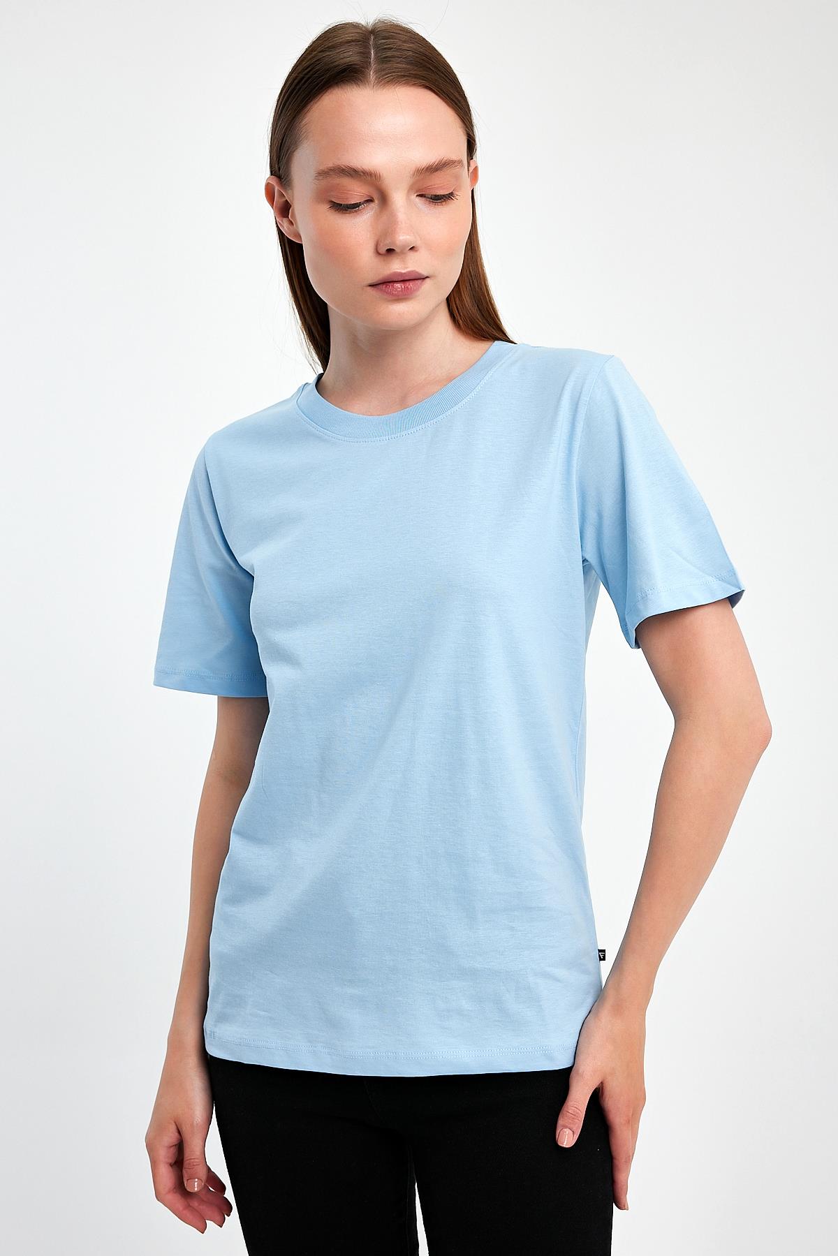 FİHA/3015-KADIN SIFIR YAKA T-SHIRT - AİRY BLUE
