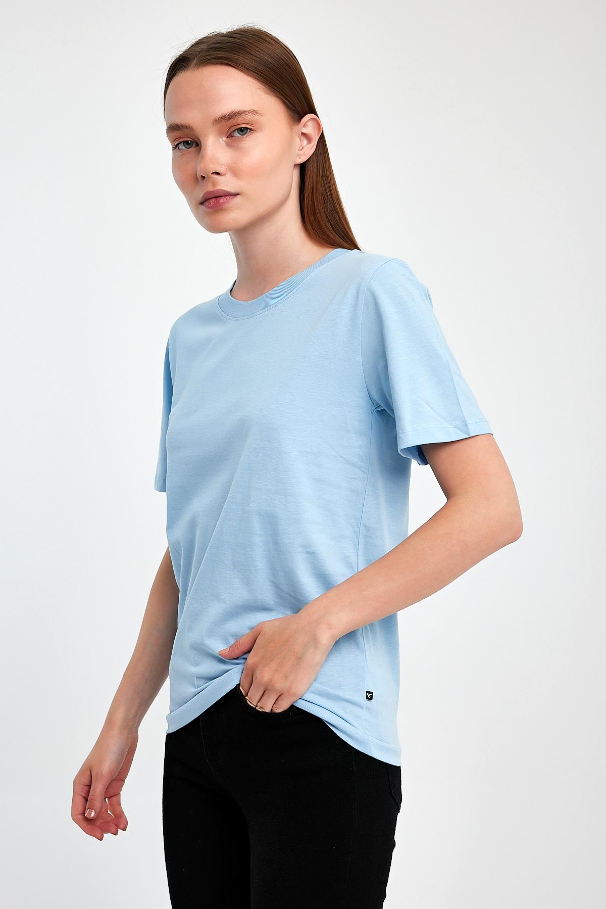FİHA/3015-KADIN SIFIR YAKA T-SHIRT - AİRY BLUE