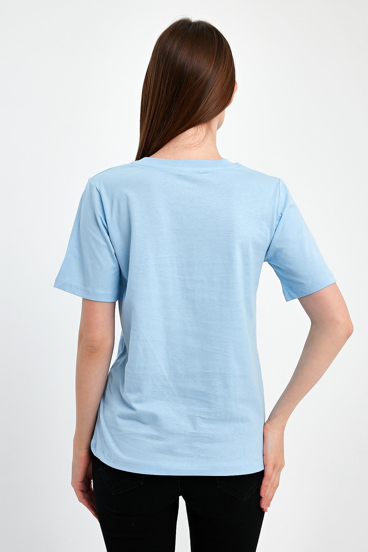 FİHA/3015-KADIN SIFIR YAKA T-SHIRT - AİRY BLUE