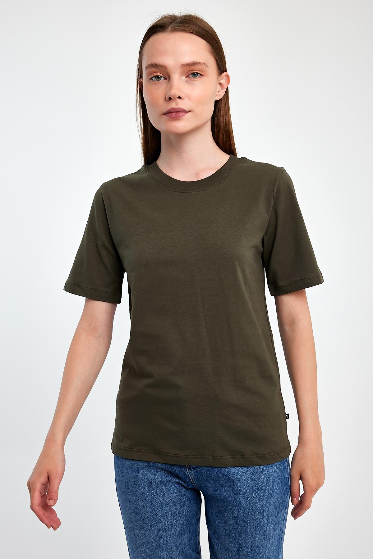 FİHA/3015-KADIN SIFIR YAKA T-SHIRT - HAKİ