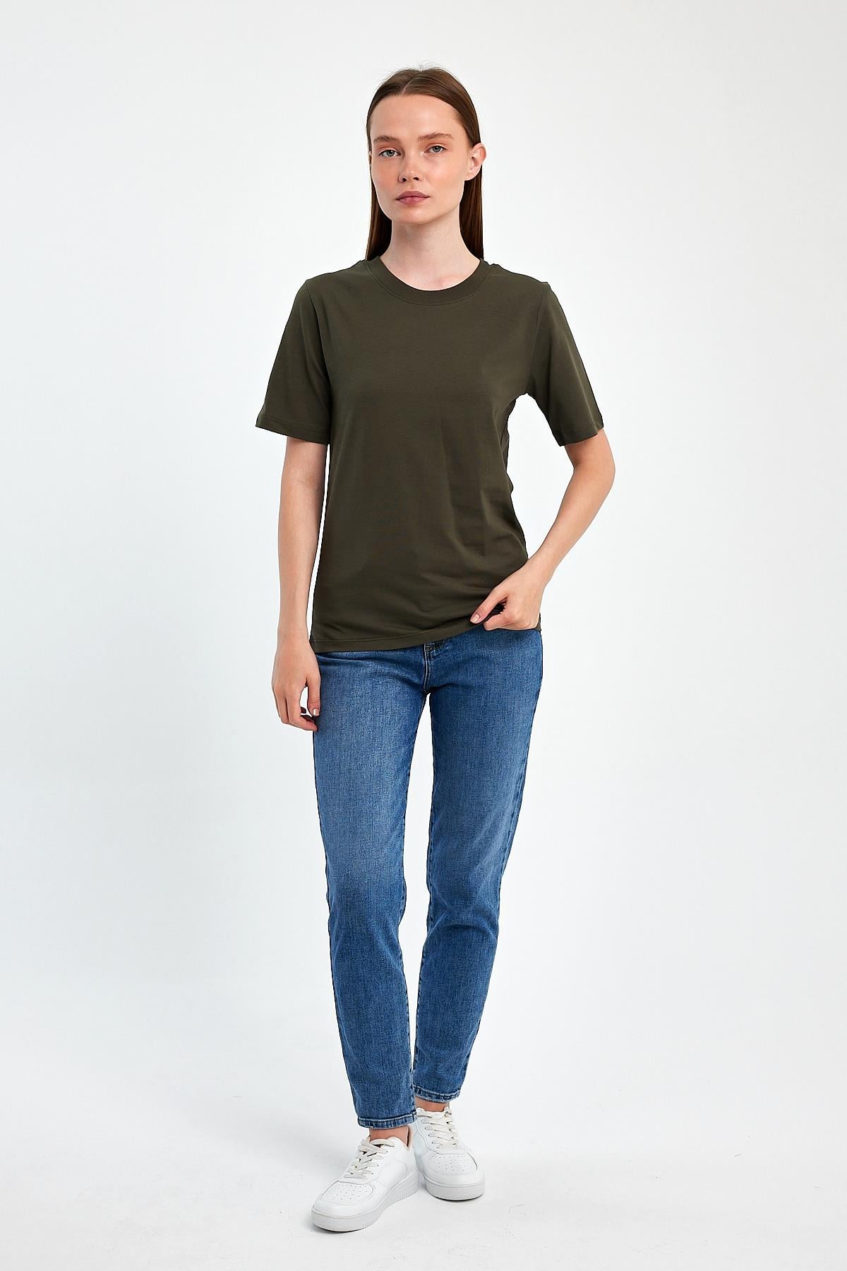 FİHA/3015-KADIN SIFIR YAKA T-SHIRT - HAKİ