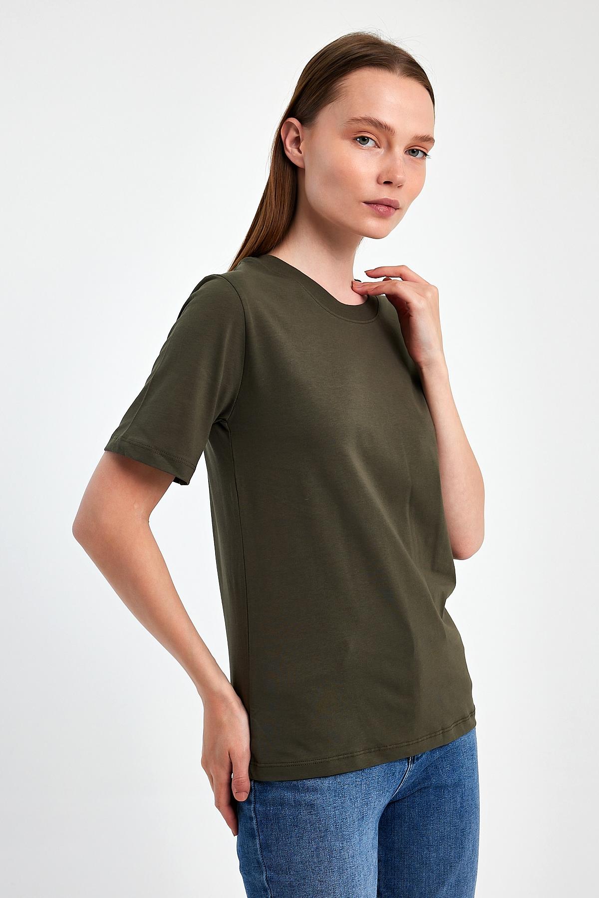 FİHA/3015-KADIN SIFIR YAKA T-SHIRT - HAKİ