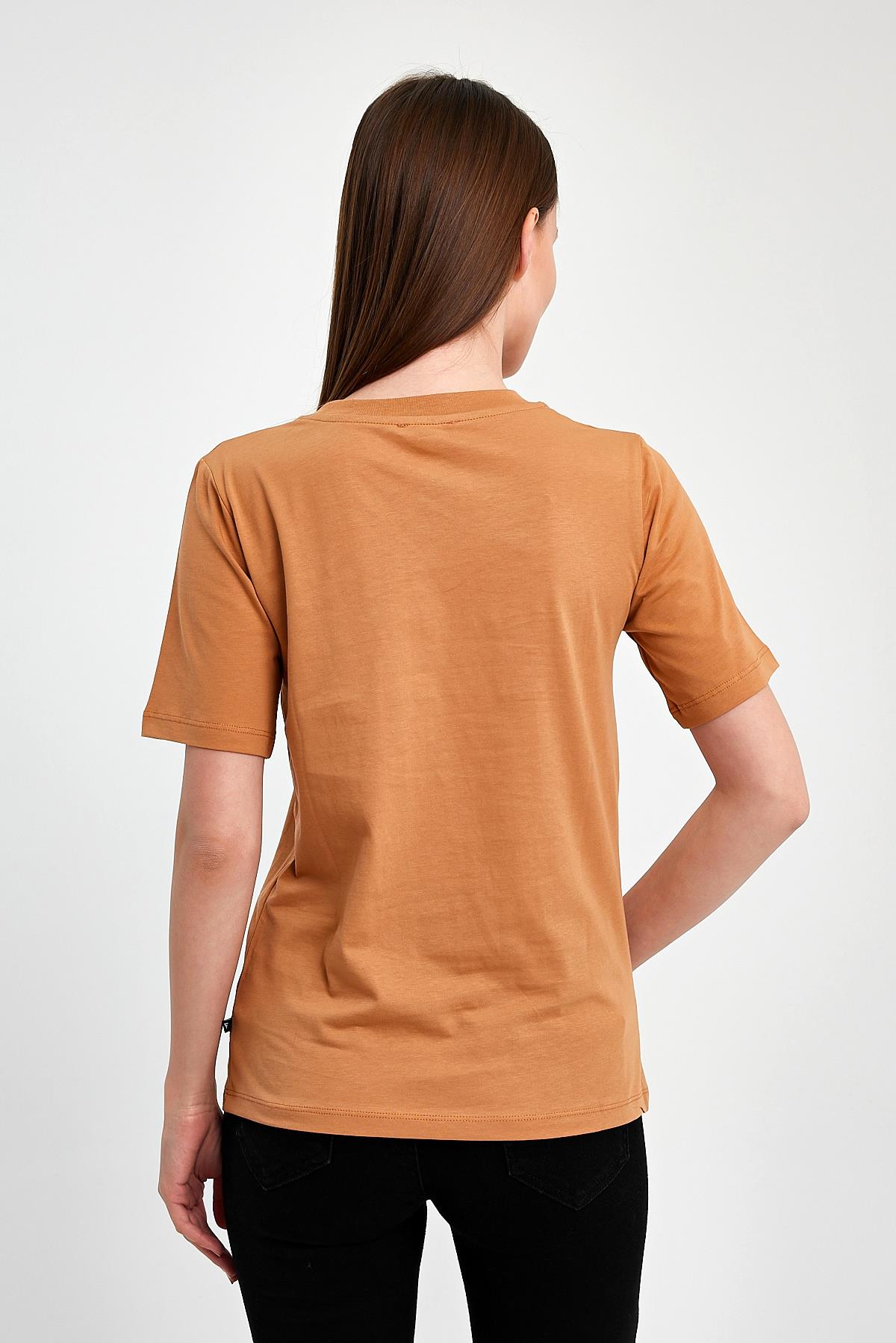 FİHA/3015-KADIN SIFIR YAKA T-SHIRT - MACCHİATO