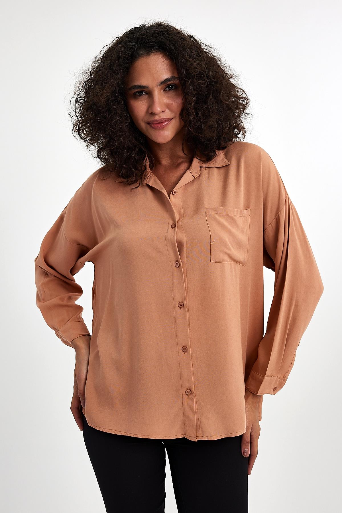 FİHA/3040-KADIN OVERSIZE POPLİN GÖMLEK - BAKIR