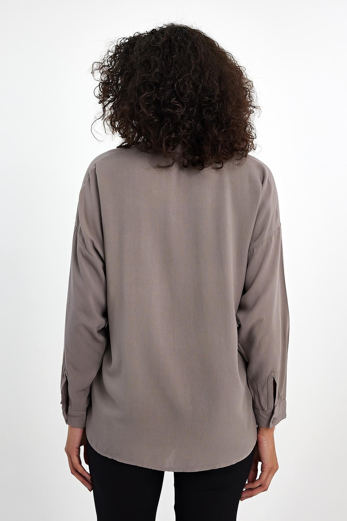 FİHA/3040-KADIN OVERSIZE POPLİN GÖMLEK - TAŞ