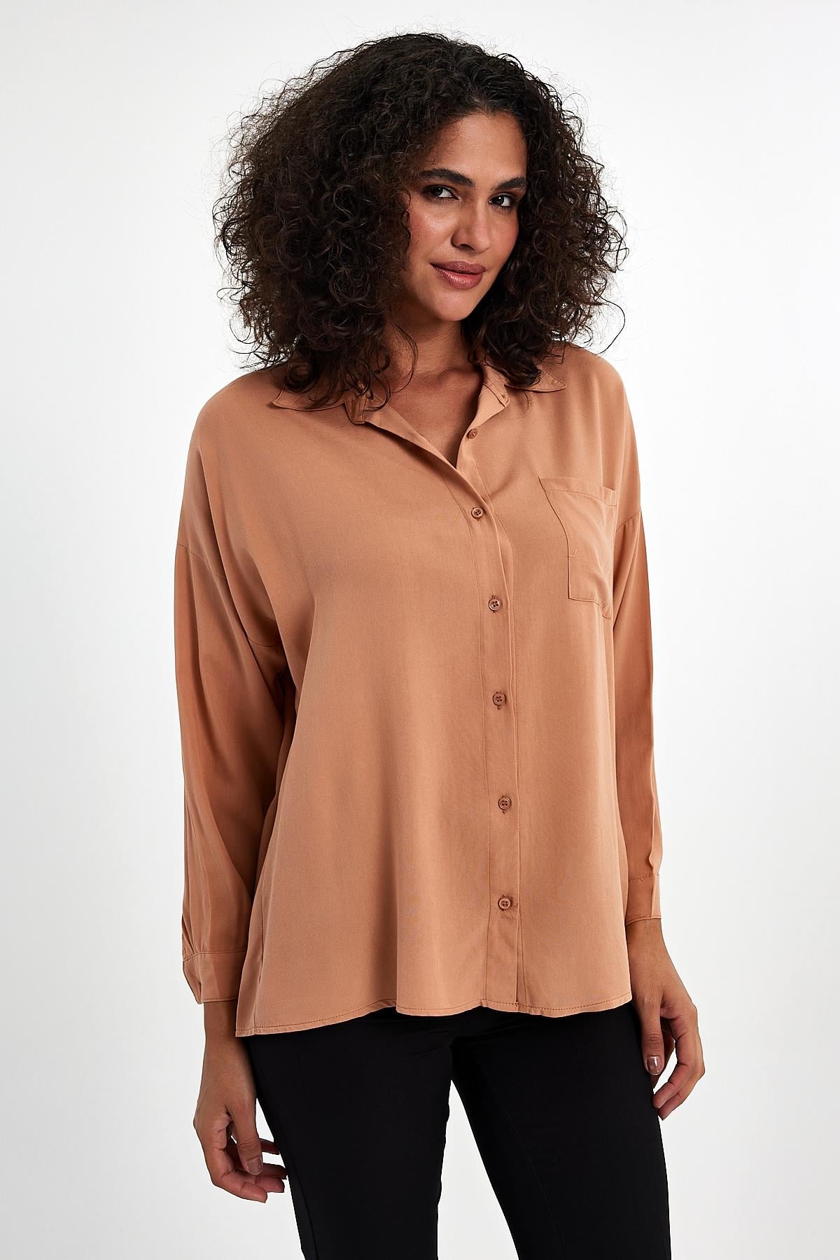 FİHA/3040-KADIN OVERSIZE POPLİN GÖMLEK - BAKIR