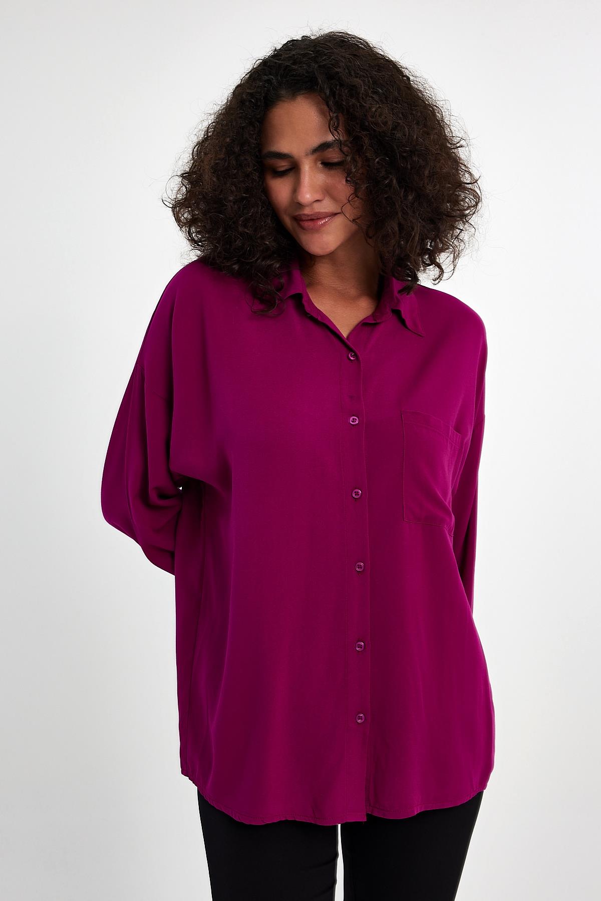 FİHA/3040-KADIN OVERSIZE POPLİN GÖMLEK - VİOLET