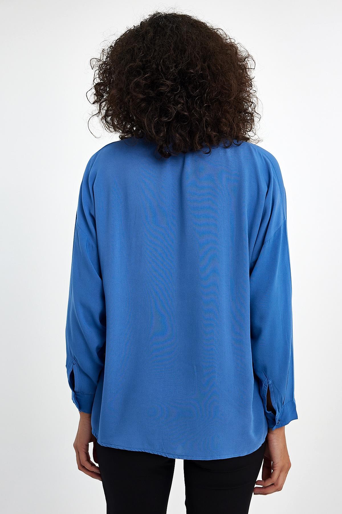 FİHA/3040-KADIN OVERSIZE POPLİN GÖMLEK - İNDİGO