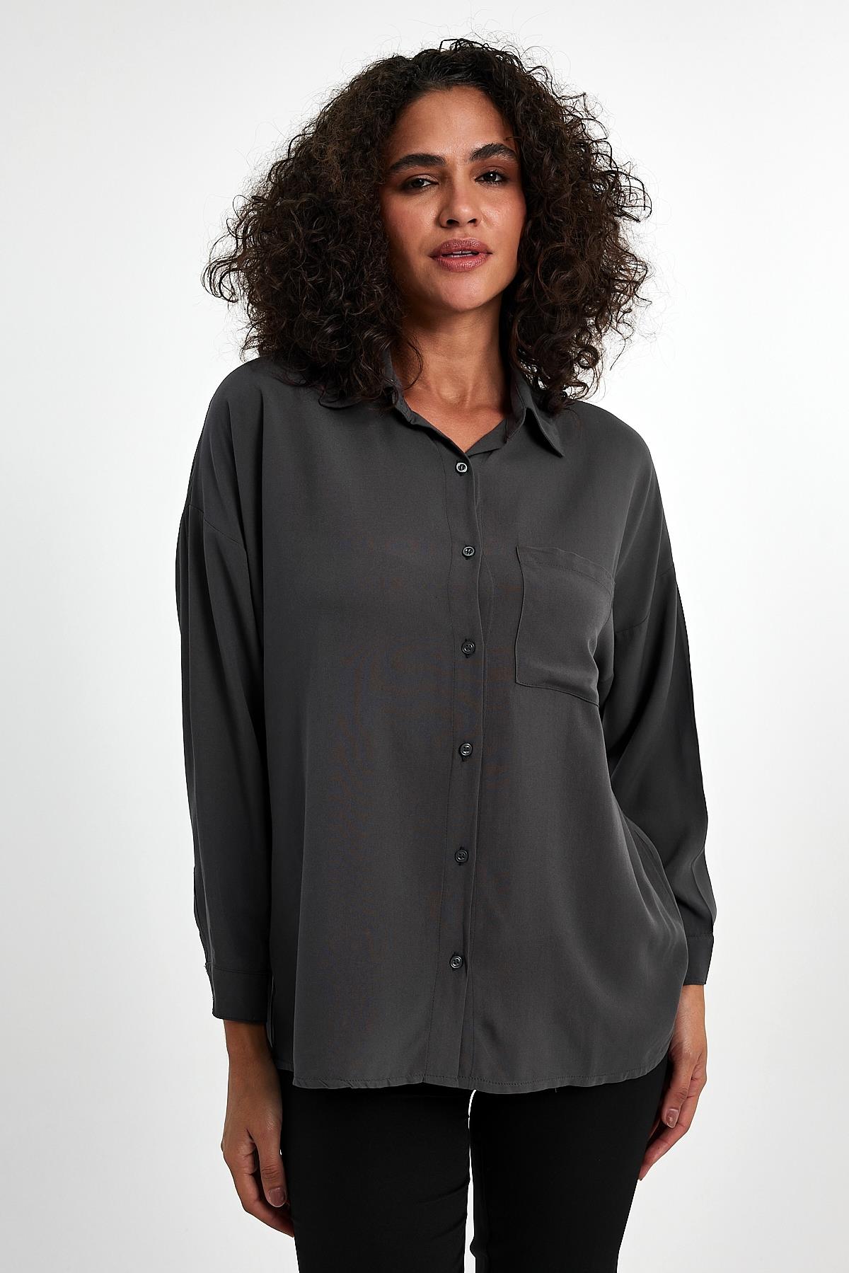 FİHA/3040-KADIN OVERSIZE POPLİN GÖMLEK - ANTRASİT
