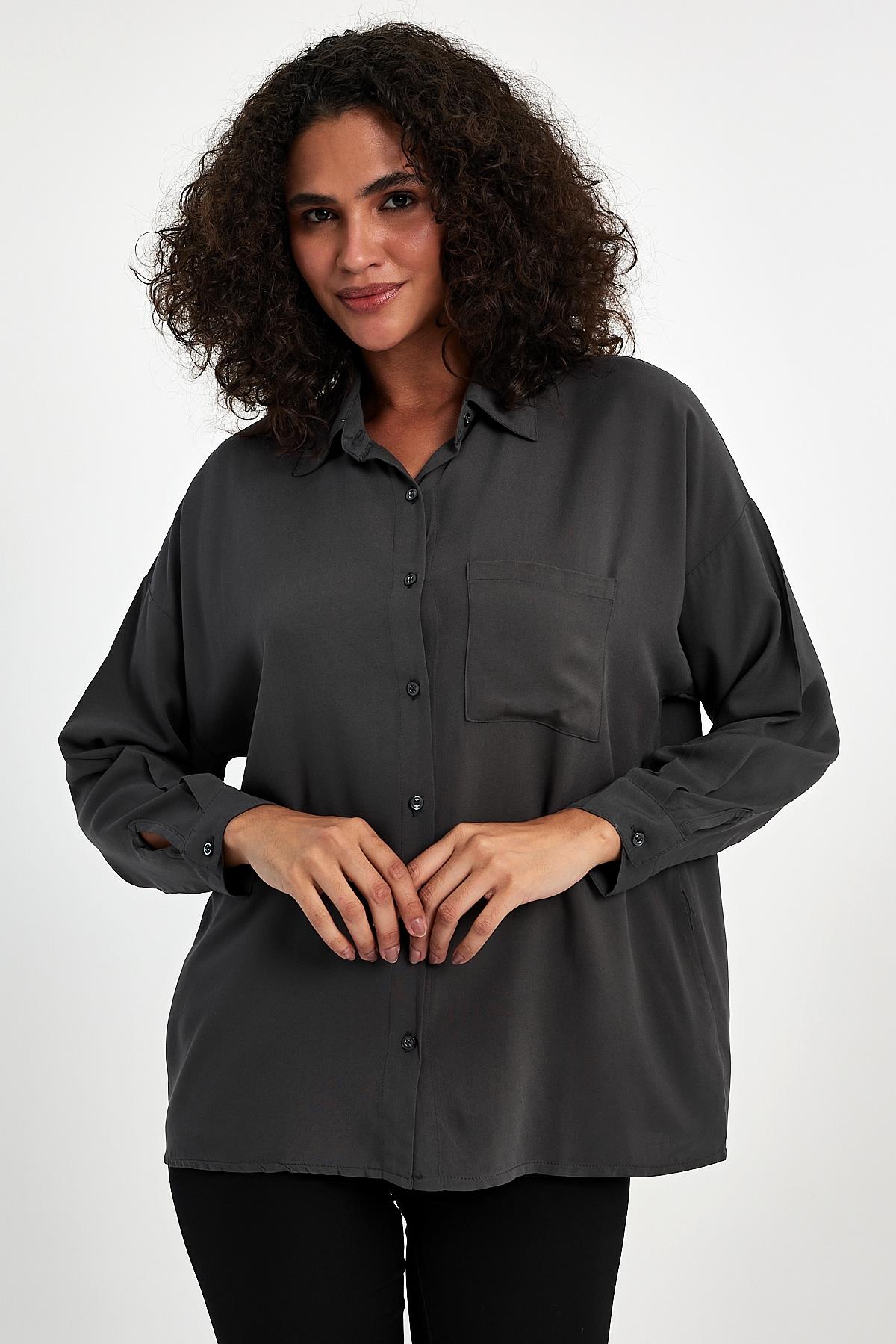 FİHA/3040-KADIN OVERSIZE POPLİN GÖMLEK - ANTRASİT