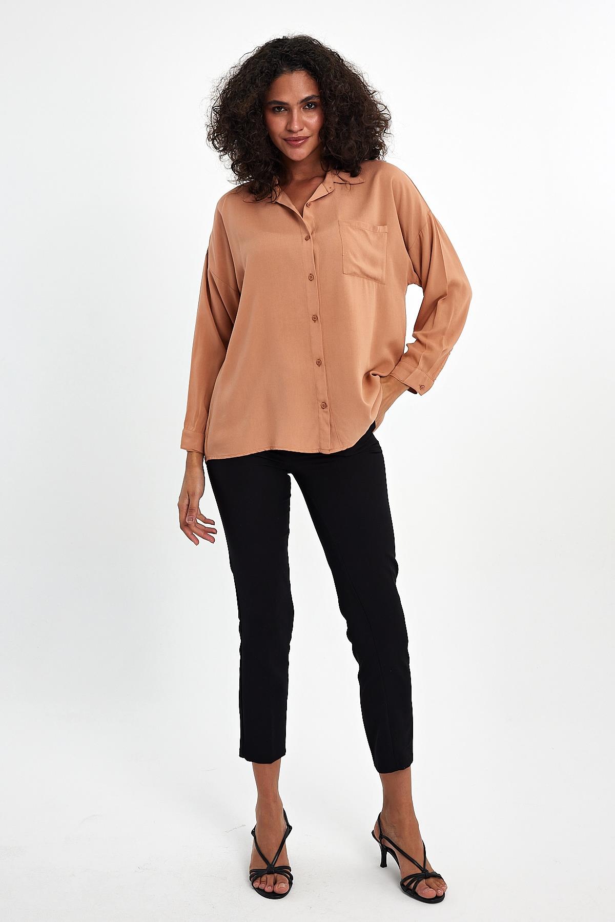 FİHA/3040-KADIN OVERSIZE POPLİN GÖMLEK - BAKIR
