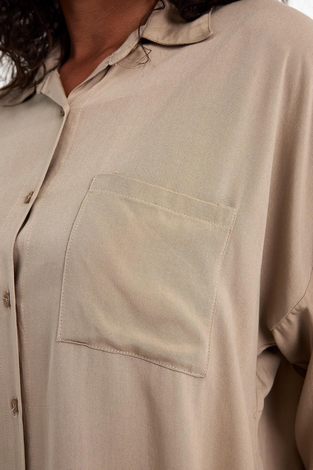 FİHA/3040-KADIN OVERSIZE POPLİN GÖMLEK - BEJ