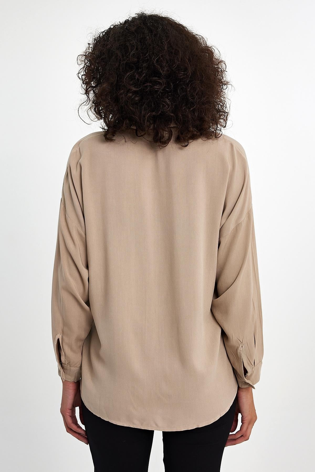 FİHA/3040-KADIN OVERSIZE POPLİN GÖMLEK - BEJ