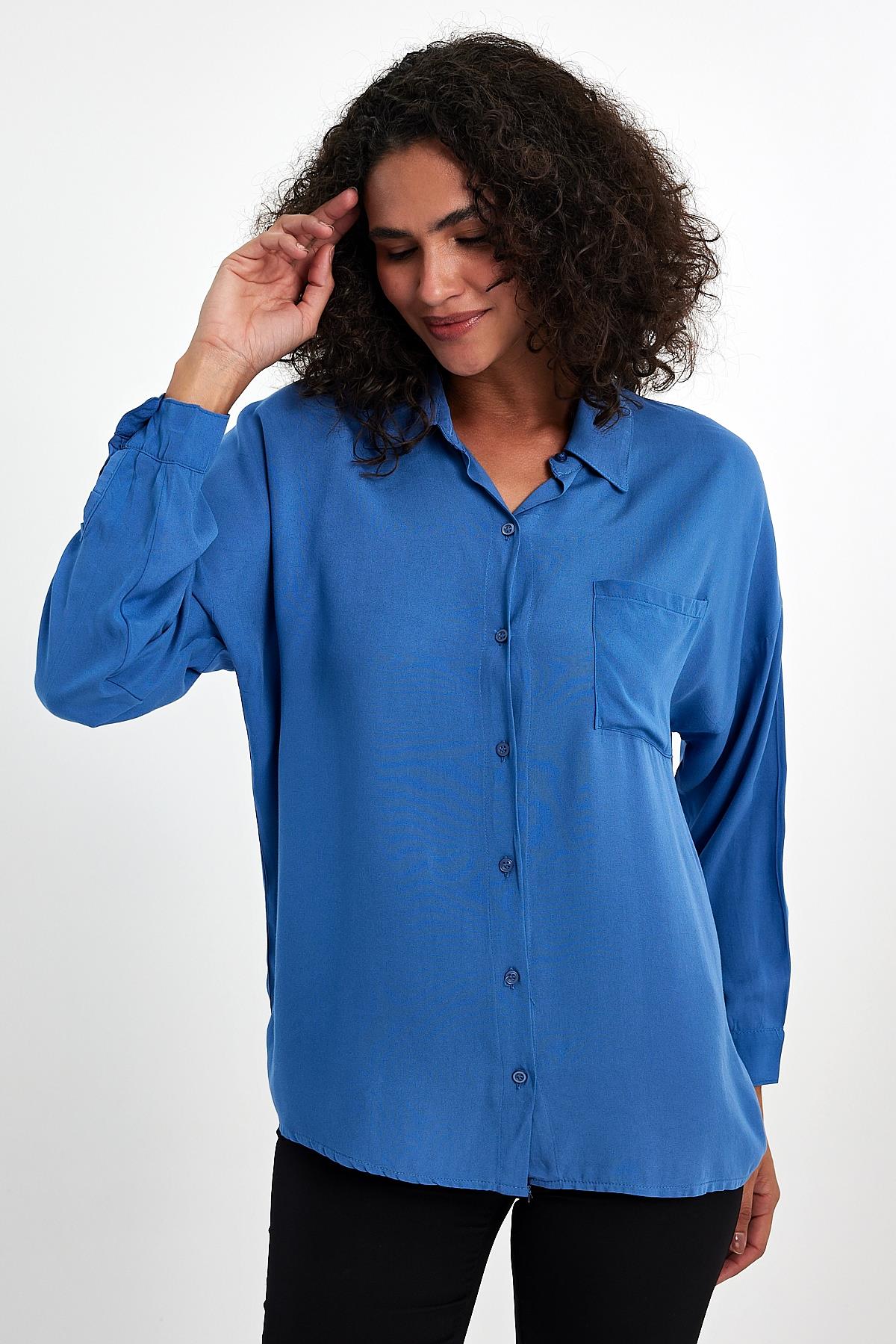 FİHA/3040-KADIN OVERSIZE POPLİN GÖMLEK - İNDİGO