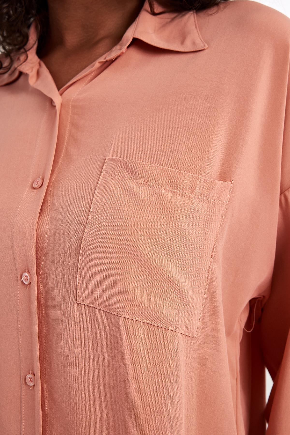 FİHA/3040-KADIN OVERSIZE POPLİN GÖMLEK - PUDRA