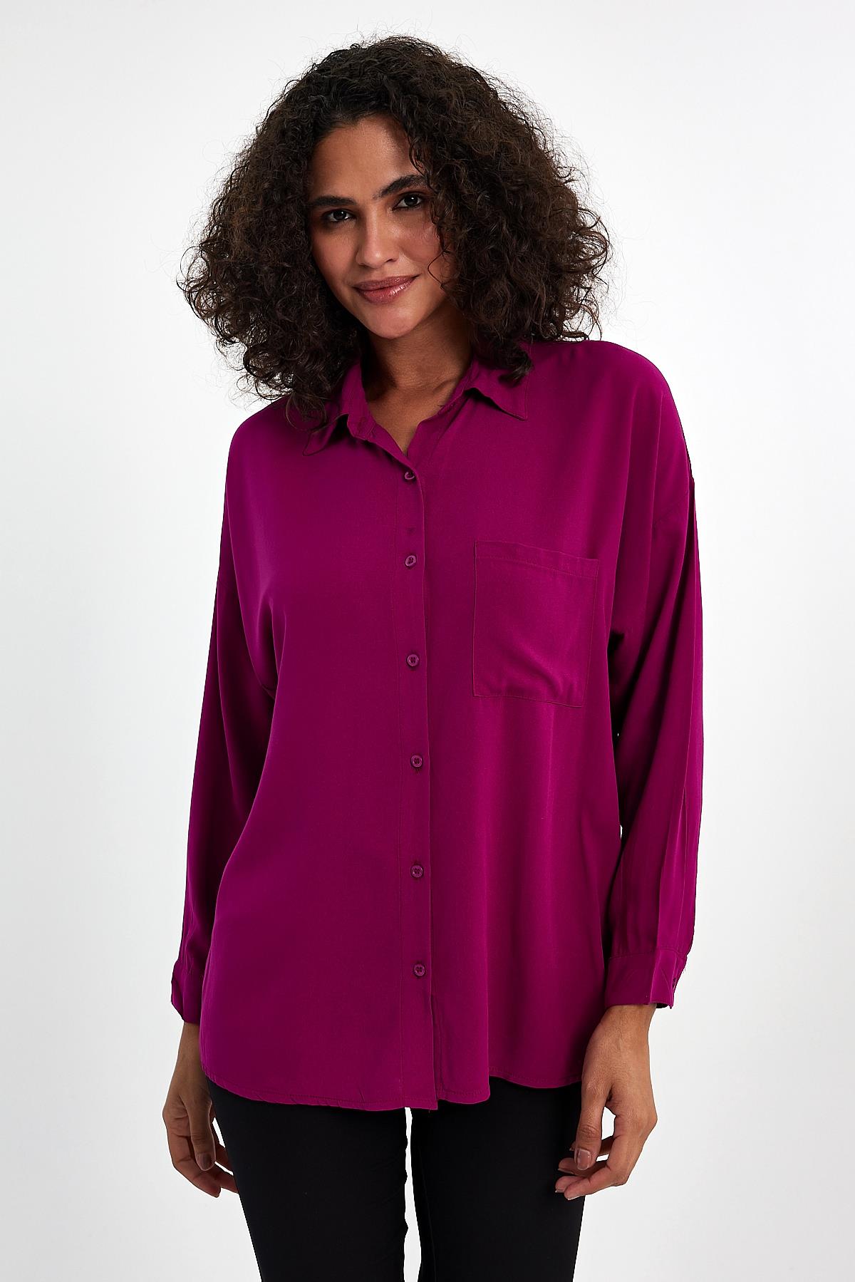 FİHA/3040-KADIN OVERSIZE POPLİN GÖMLEK - VİOLET