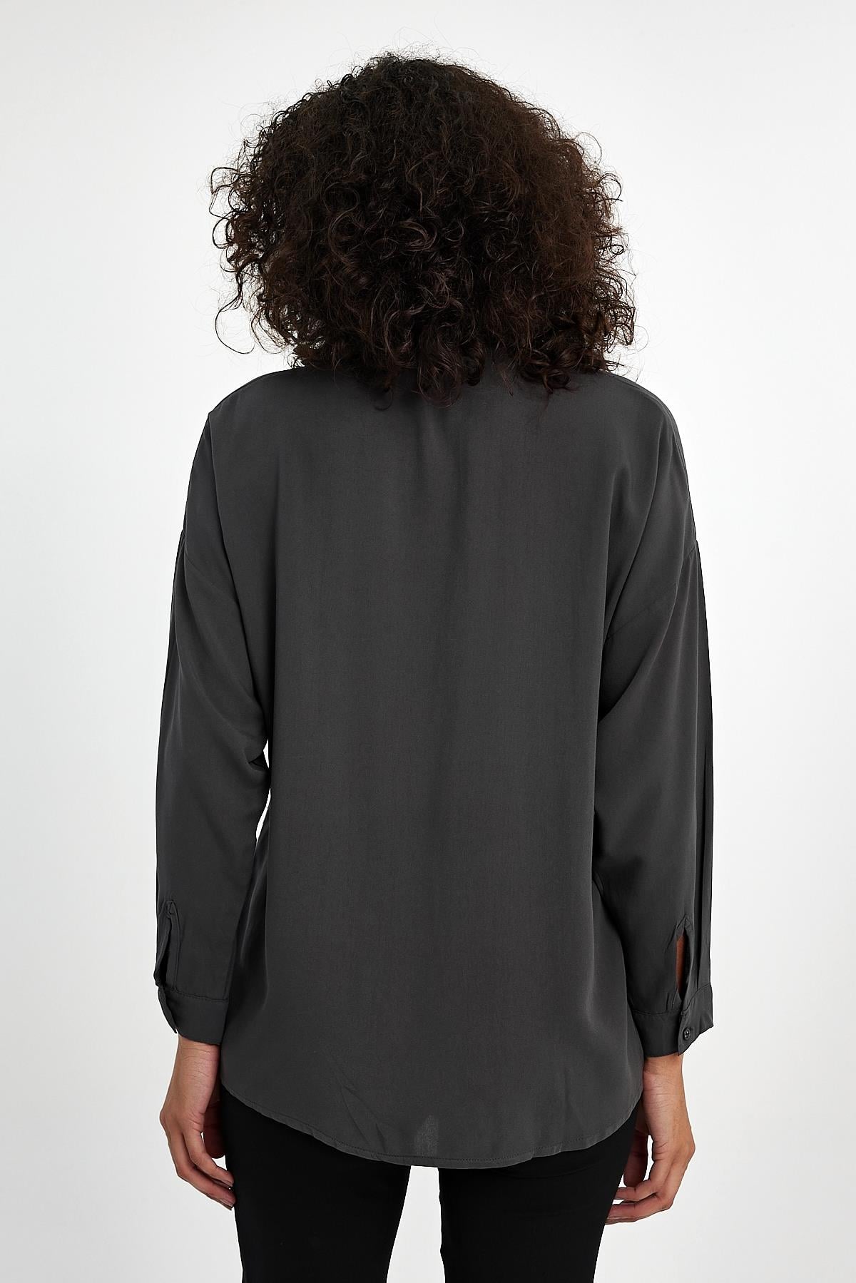 FİHA/3040-KADIN OVERSIZE POPLİN GÖMLEK - ANTRASİT