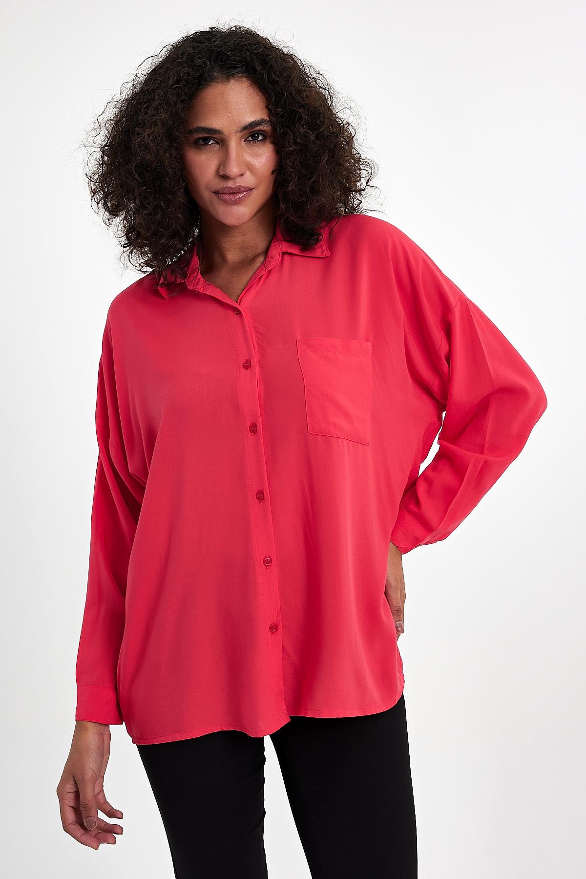 FİHA/3040-KADIN OVERSIZE POPLİN GÖMLEK - MERCAN