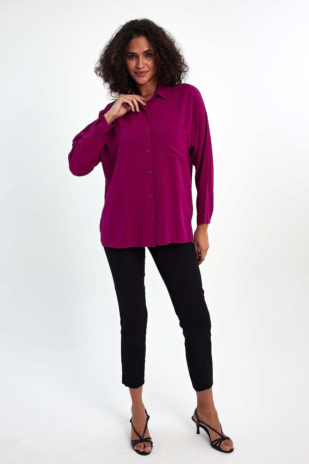 FİHA/3040-KADIN OVERSIZE POPLİN GÖMLEK - VİOLET