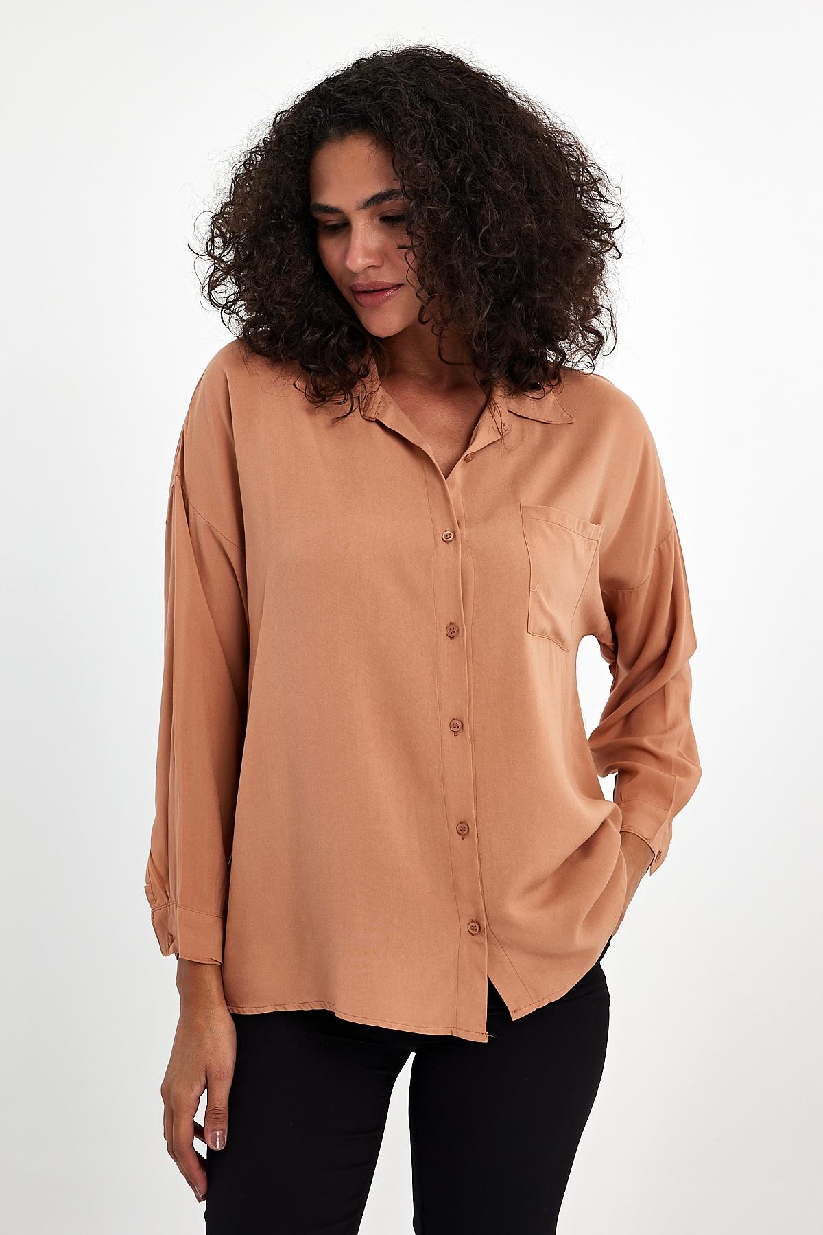 FİHA/3040-KADIN OVERSIZE POPLİN GÖMLEK - BAKIR