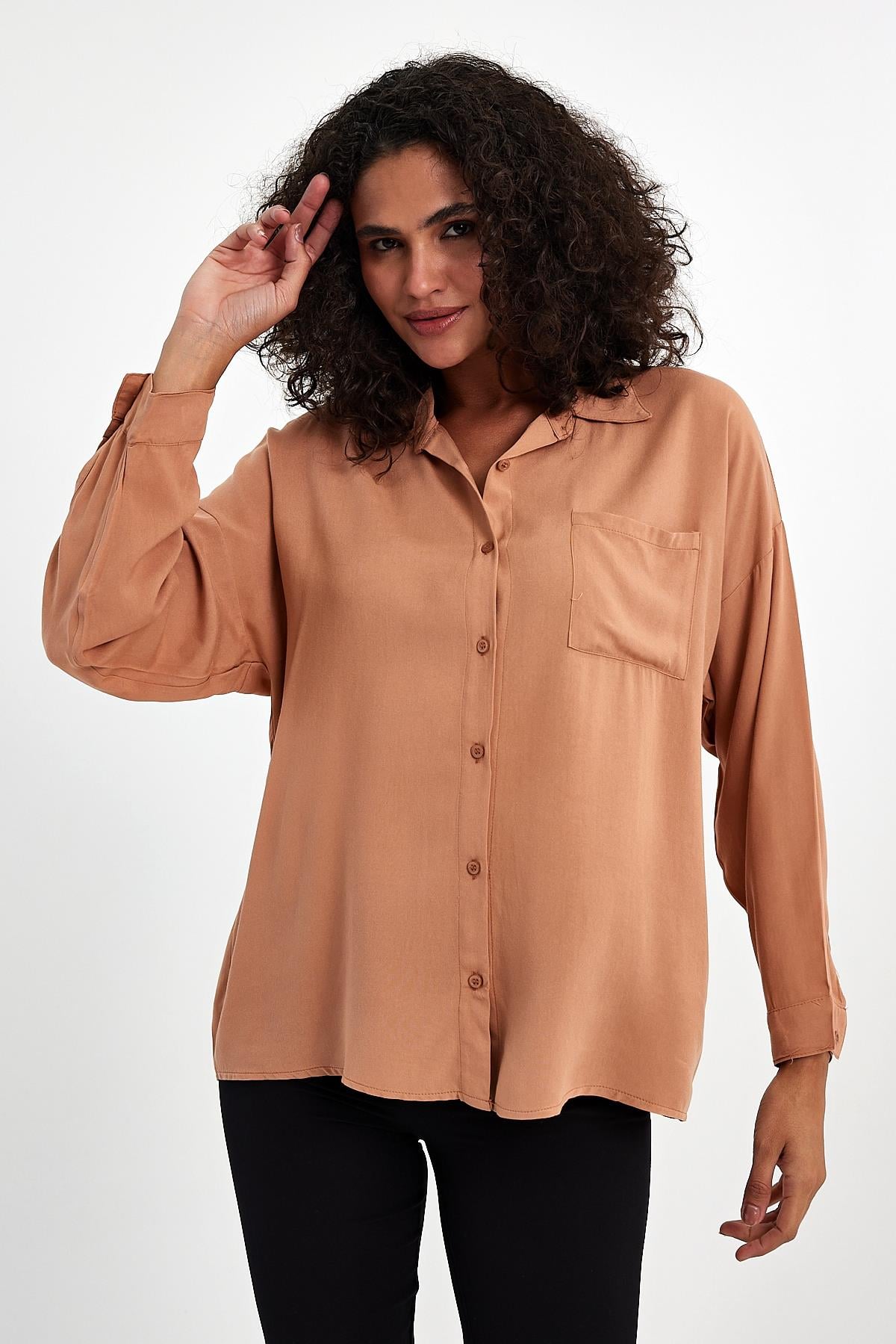 FİHA/3040-KADIN OVERSIZE POPLİN GÖMLEK - BAKIR