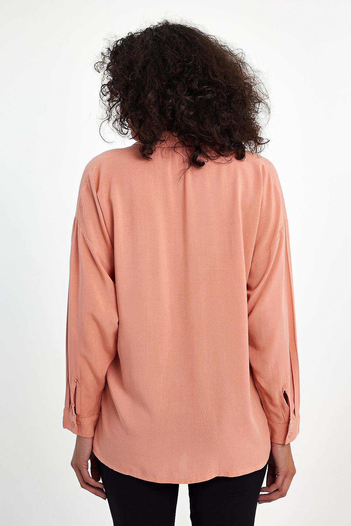 FİHA/3040-KADIN OVERSIZE POPLİN GÖMLEK - PUDRA